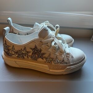 AMIRI White Sneakers with Silver Glitter Stars